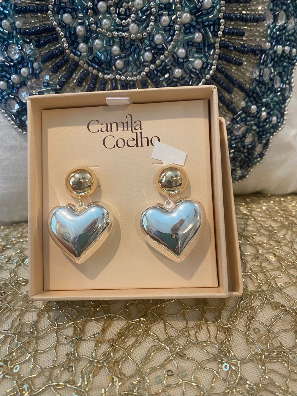 Camila Coelho Two-Tone Heart Drop puff  Earrings